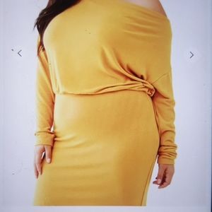 Forever 21+ off shoulder mustard/yellow dress 3x
